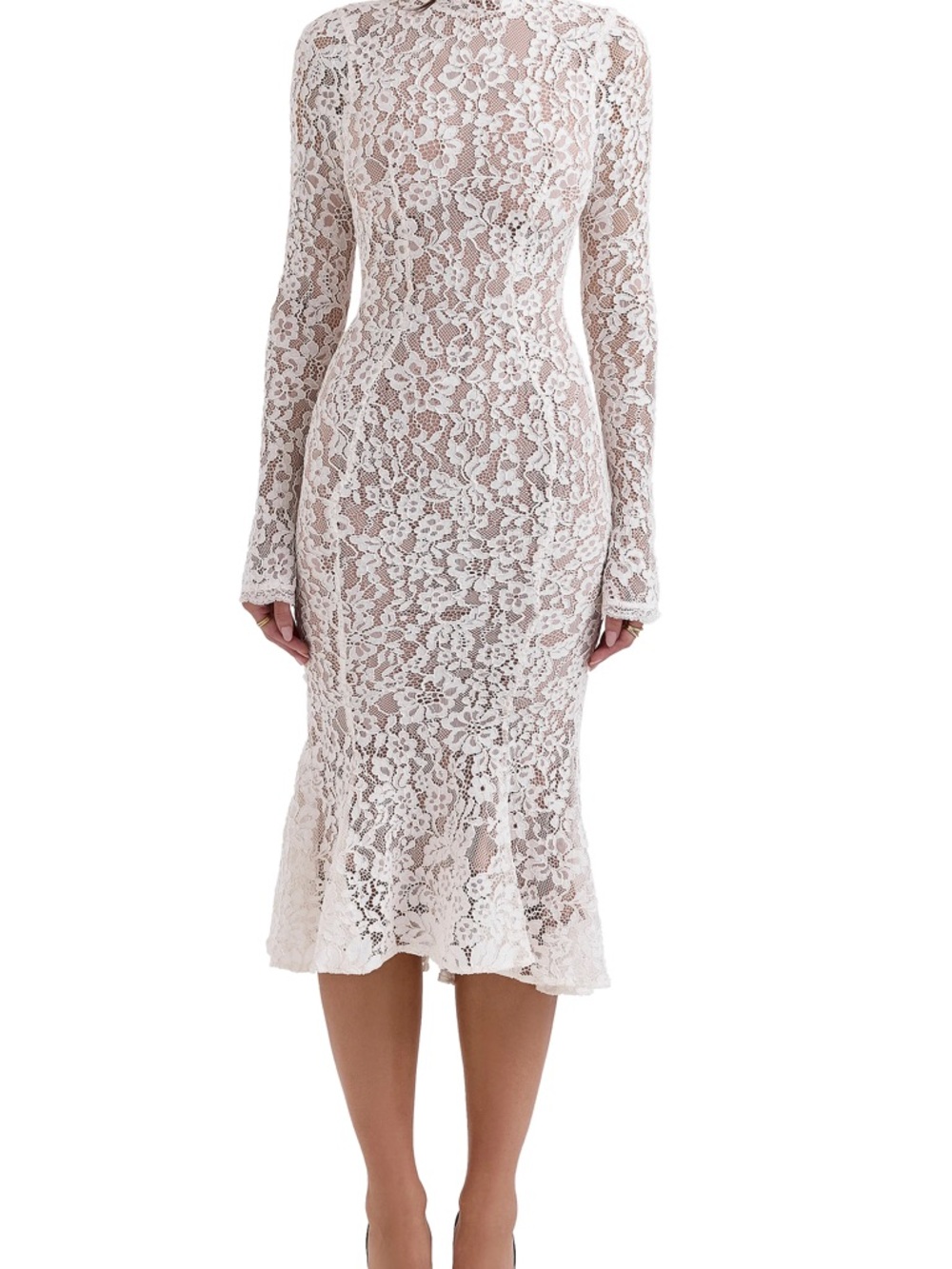 House of CB Cream Lace Long Sleeve Midi Dress